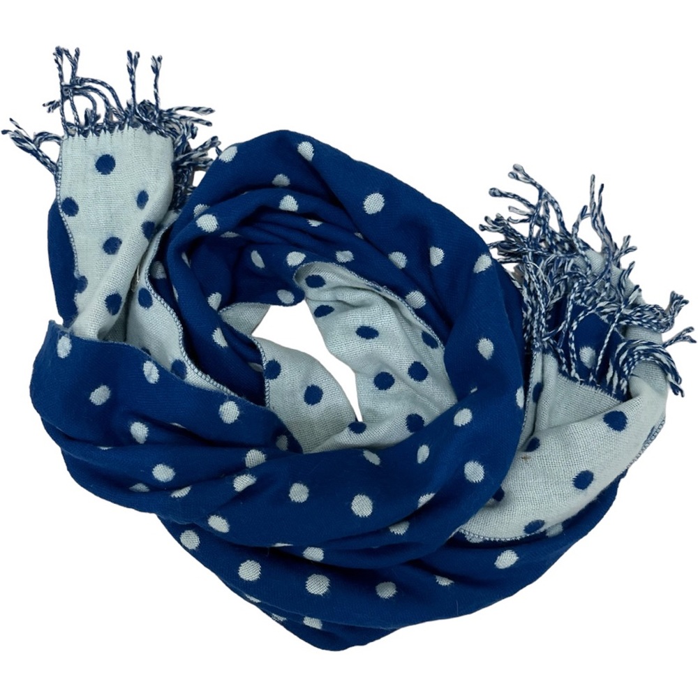 Abercrombie & Fitch Blue Polka Dot Scarf with Fringe